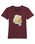 Trandafir romantic alb dupa ploaie Tricou mânecă scurtă guler V Bărbat Presenter