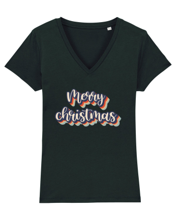 Merry Christmas Retro Style Black