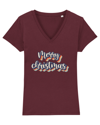 Merry Christmas Retro Style Burgundy