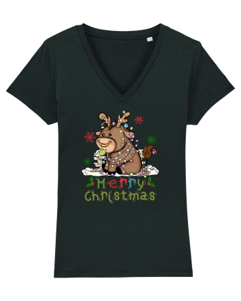 Vacă drăguță Merry Christmas Black