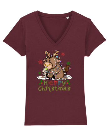 Vacă drăguță Merry Christmas Burgundy