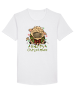 Vacă drăguță Merry Christmas HO HO HO Tricou mânecă scurtă guler larg Bărbat Skater