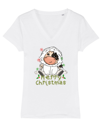 Vacă drăguță Merry Christmas HO HO HO White