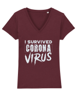 Survived corona virus Tricou mânecă scurtă guler V Damă Evoker