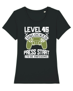 Level 45 Unlocked Press Start To Be Awesome Tricou mânecă scurtă guler larg fitted Damă Expresser