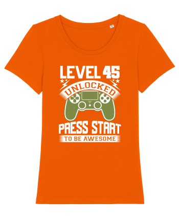 Level 45 Unlocked Press Start To Be Awesome Bright Orange