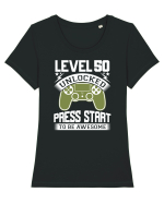 Level 50 Unlocked Press Start To Be Awesome Tricou mânecă scurtă guler larg fitted Damă Expresser