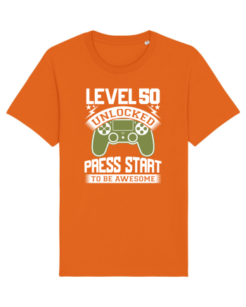 Level 50 Unlocked Press Start To Be Awesome Bright Orange