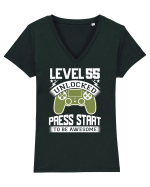 Level 55 Unlocked Press Start To Be Awesome Tricou mânecă scurtă guler V Damă Evoker
