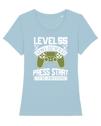Level 55 Unlocked Press Start To Be Awesome Sky Blue