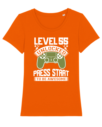 Level 55 Unlocked Press Start To Be Awesome Bright Orange