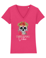 Christmas Vibes Skeleton Skull Tricou mânecă scurtă guler V Damă Evoker