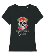 Christmas Vibes Skeleton Skull Tricou mânecă scurtă guler larg fitted Damă Expresser