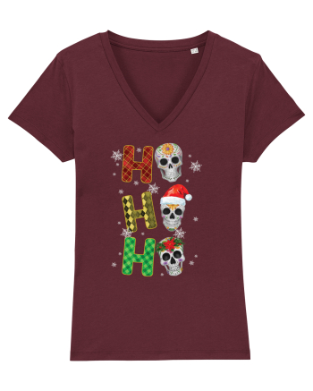 Ho-Ho-Ho Christmas Skulls Burgundy
