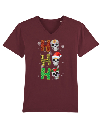 Ho-Ho-Ho Christmas Skulls Burgundy