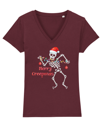 Merry Creepmas Skeleton Christmas Burgundy