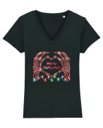 Skeleton Hands Merry Christmas Tricou mânecă scurtă guler V Damă Evoker