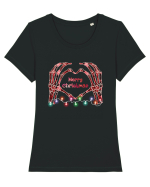 Skeleton Hands Merry Christmas Tricou mânecă scurtă guler larg fitted Damă Expresser