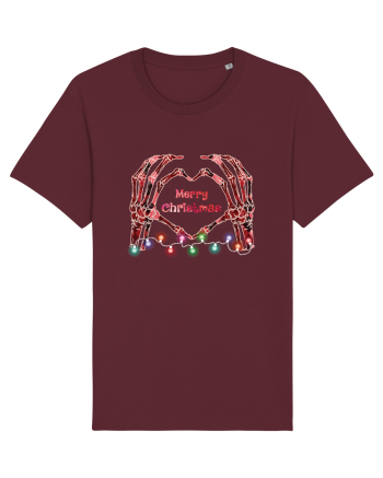 Skeleton Hands Merry Christmas Burgundy