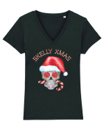 Skelly Xmas Skull Christmas Candy Tricou mânecă scurtă guler V Damă Evoker