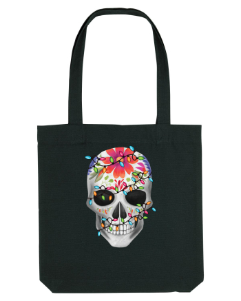 Skull With Christmas Lights Black