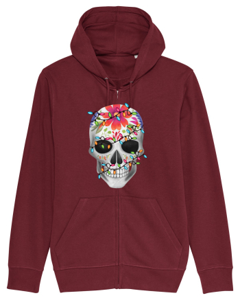Skull With Christmas Lights Burgundy