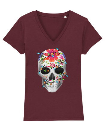 Skull With Christmas Lights Burgundy