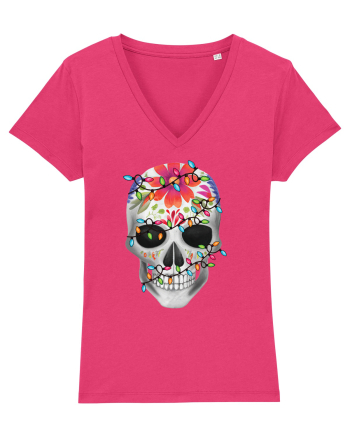 Skull With Christmas Lights Raspberry