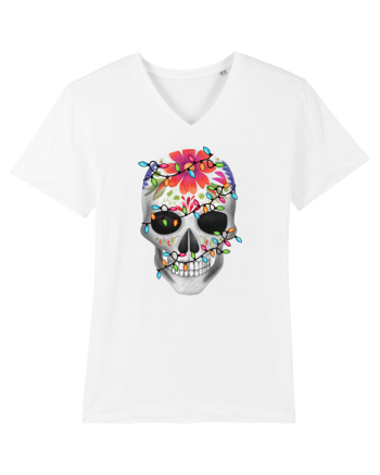 Skull With Christmas Lights White