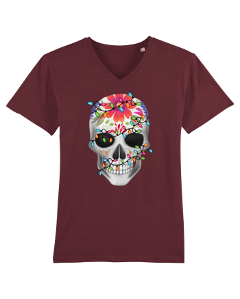 Skull With Christmas Lights Burgundy