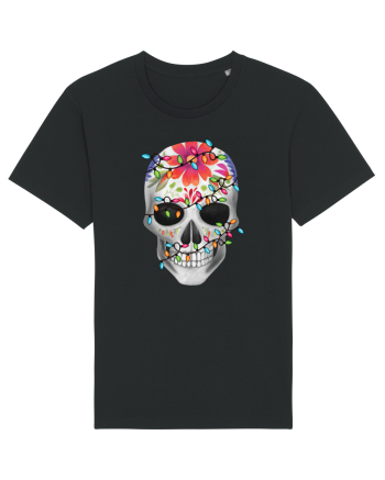 Skull With Christmas Lights Black
