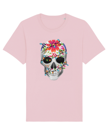 Skull With Christmas Lights Cotton Pink