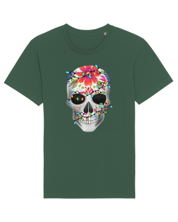 Skull With Christmas Lights Bottle Green