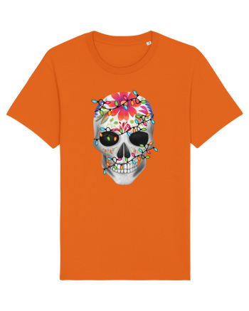 Skull With Christmas Lights Bright Orange