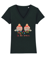 Tis' The Season Christmas Skeleton Hands Tricou mânecă scurtă guler V Damă Evoker