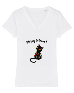 Merry Catmas Tricou mânecă scurtă guler V Damă Evoker