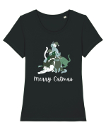 Merry Catmas white Tricou mânecă scurtă guler larg fitted Damă Expresser