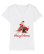 merry catmas red Tricou mânecă scurtă guler V Damă Evoker
