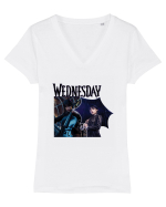 Wednesday Addams Tricou mânecă scurtă guler V Damă Evoker