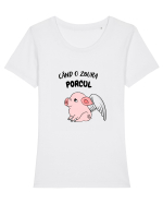 cand o zbura porcul Tricou mânecă scurtă guler larg fitted Damă Expresser