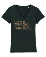 Women like coffee Tricou mânecă scurtă guler V Damă Evoker