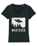 Whatever Retro Distressed Sarcastic Alien UFO Tricou mânecă scurtă guler V Damă Evoker