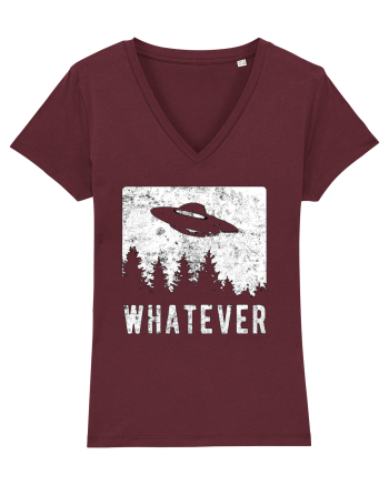Whatever Retro Distressed Sarcastic Alien UFO Burgundy