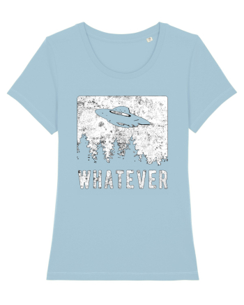 Whatever Retro Distressed Sarcastic Alien UFO Sky Blue