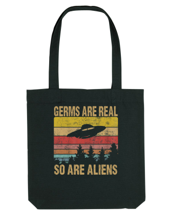 Germs Are Real So Are Aliens Retro Distressed Sunset Alien UFO Black