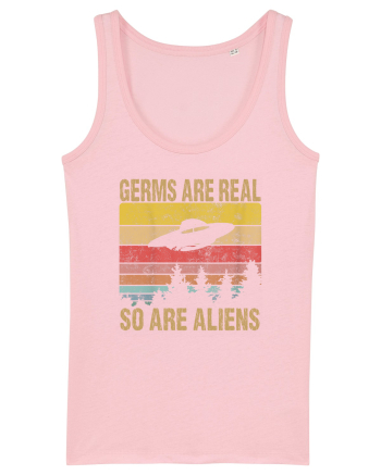 Germs Are Real So Are Aliens Retro Distressed Sunset Alien UFO Cotton Pink