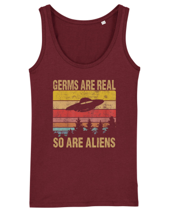 Germs Are Real So Are Aliens Retro Distressed Sunset Alien UFO Burgundy