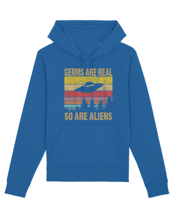 Germs Are Real So Are Aliens Retro Distressed Sunset Alien UFO Royal Blue