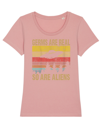 Germs Are Real So Are Aliens Retro Distressed Sunset Alien UFO Canyon Pink
