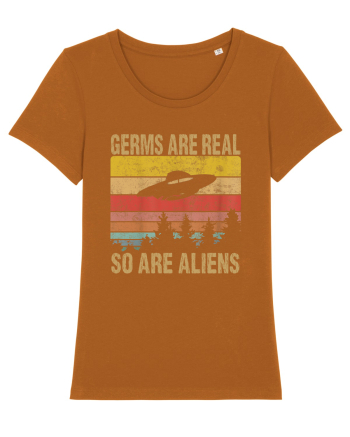 Germs Are Real So Are Aliens Retro Distressed Sunset Alien UFO Roasted Orange
